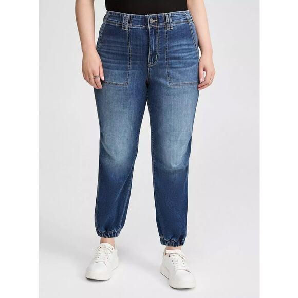 [Torrid] Dark Wash Mid Rise Jogger Super Stretch Jeans Relaxed Fit NWT Size 22 - Picture 1 of 11